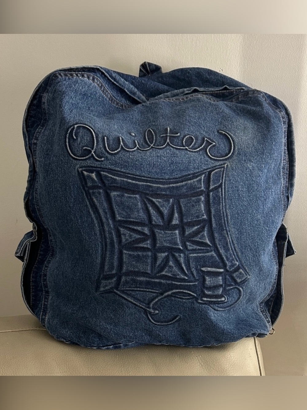 Vintage Embossed Quilter Denim Backpack Made in USA